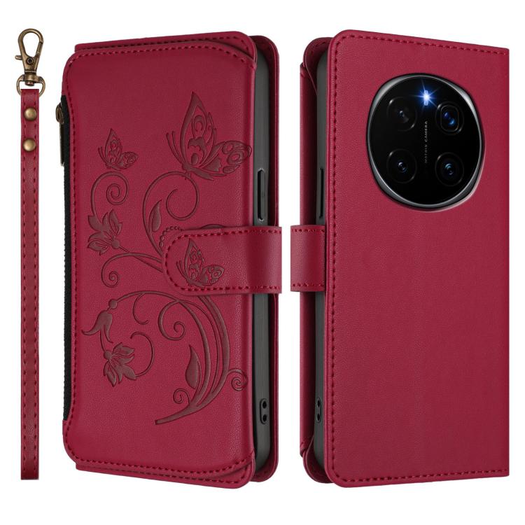 For Honor Magic7 5G Butterfly Love Flower Multi-card Zipper Wallet Leather Phone Case