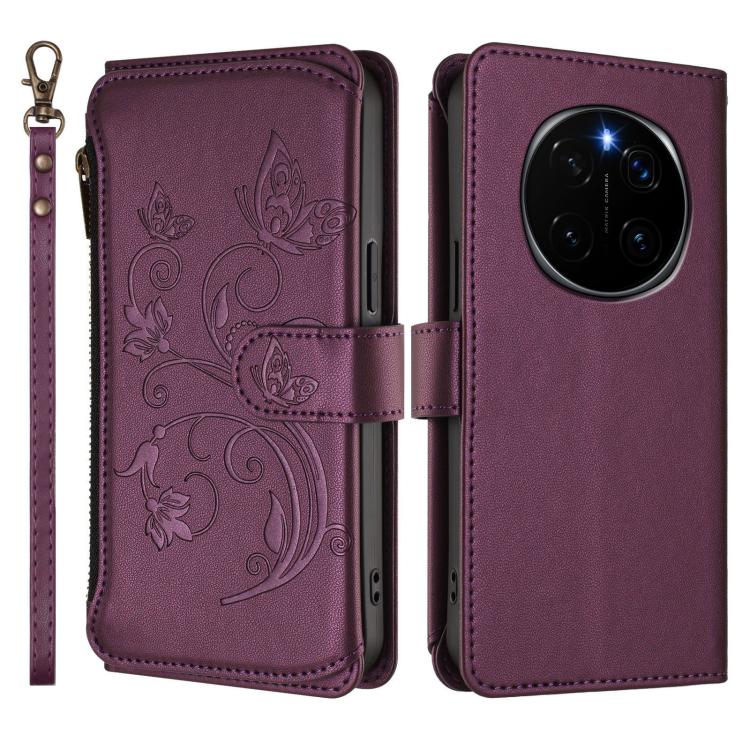 For Honor Magic7 Pro 5G Butterfly Love Flower Multi-card Zipper Wallet Leather Phone Case
