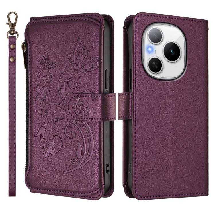 For Honor Power 5G Butterfly Love Flower Multi-card Zipper Wallet Leather Phone Case