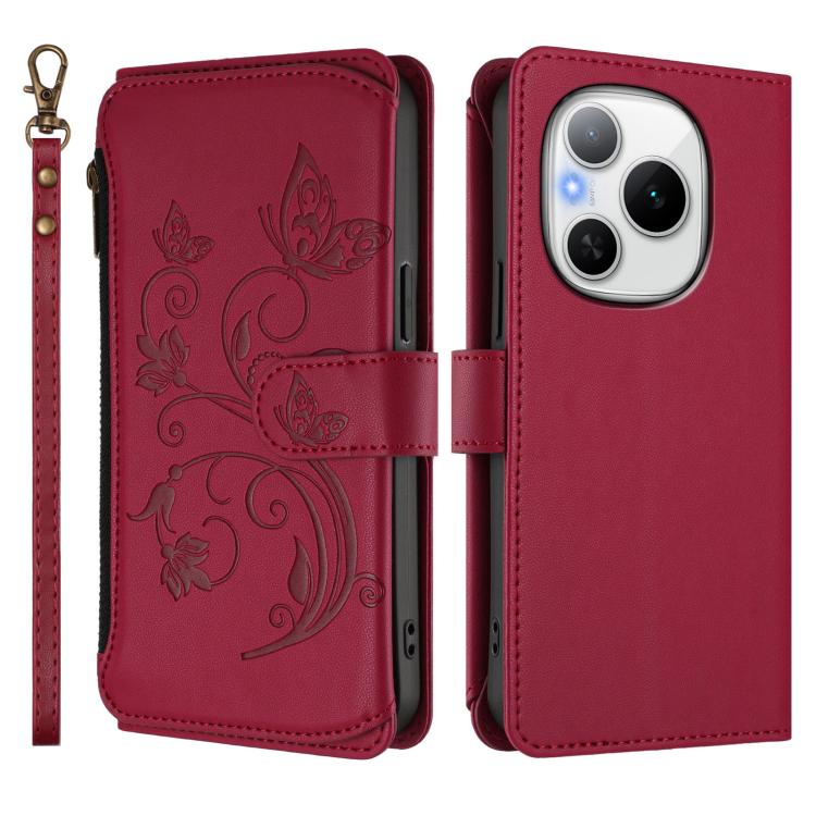 For Honor Power 5G Butterfly Love Flower Multi-card Zipper Wallet Leather Phone Case