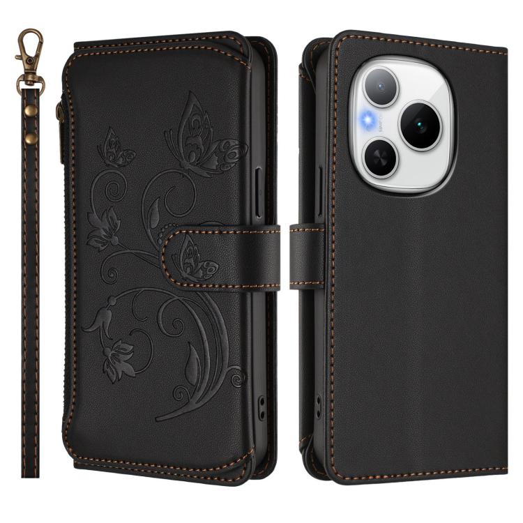 For Honor Power 5G Butterfly Love Flower Multi-card Zipper Wallet Leather Phone Case
