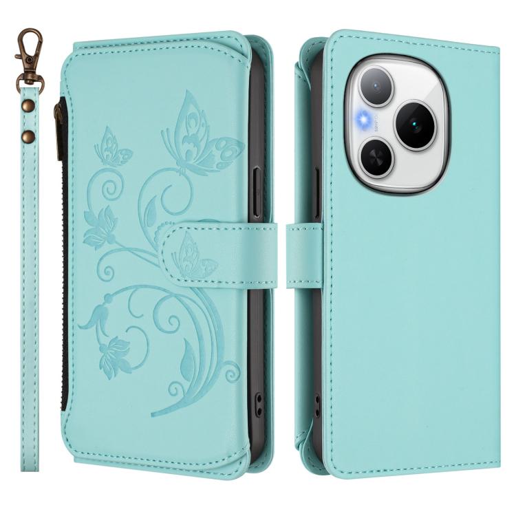 For Honor Power 5G Butterfly Love Flower Multi-card Zipper Wallet Leather Phone Case