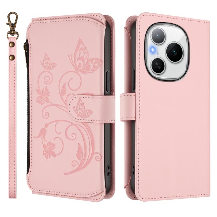 For Honor Power 5G Butterfly Love Flower Multi-card Zipper Wallet Leather Phone Case