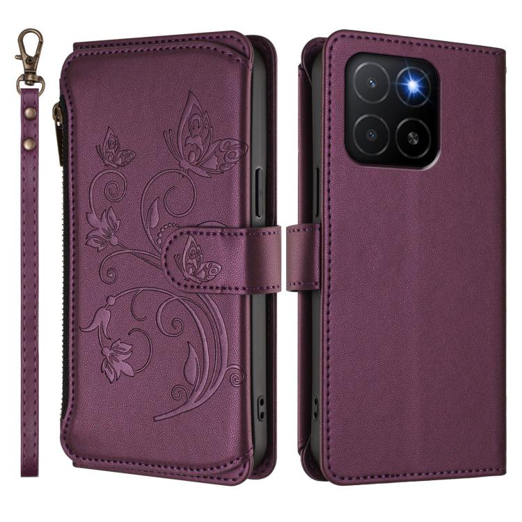 For Honor X5b 4G / X5b Plus 4G Butterfly Love Flower Multi-card Zipper Wallet Leather Phone Case