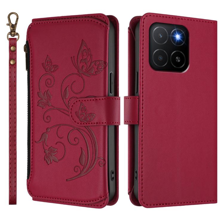 For Honor X5b 4G / X5b Plus 4G Butterfly Love Flower Multi-card Zipper Wallet Leather Phone Case
