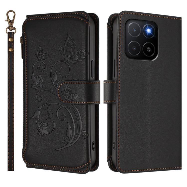 For Honor X5b 4G / X5b Plus 4G Butterfly Love Flower Multi-card Zipper Wallet Leather Phone Case