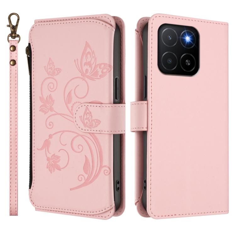 For Honor X5b 4G / X5b Plus 4G Butterfly Love Flower Multi-card Zipper Wallet Leather Phone Case