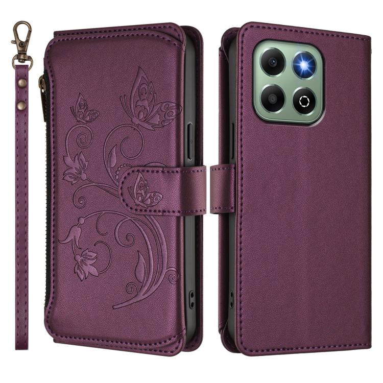 For Honor X6b 4G / X6a 4G Butterfly Love Flower Multi-card Zipper Wallet Leather Phone Case