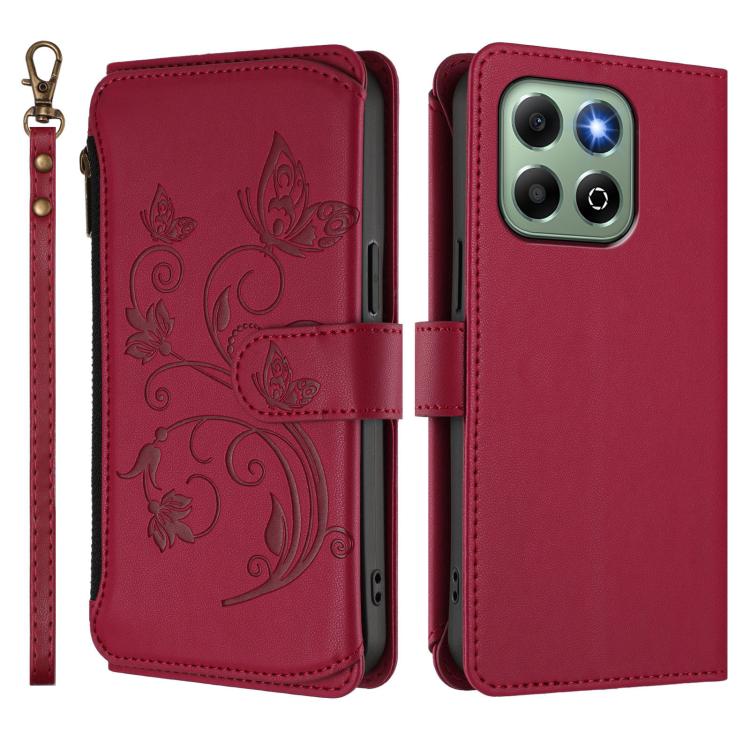 For Honor X6b 4G / X6a 4G Butterfly Love Flower Multi-card Zipper Wallet Leather Phone Case