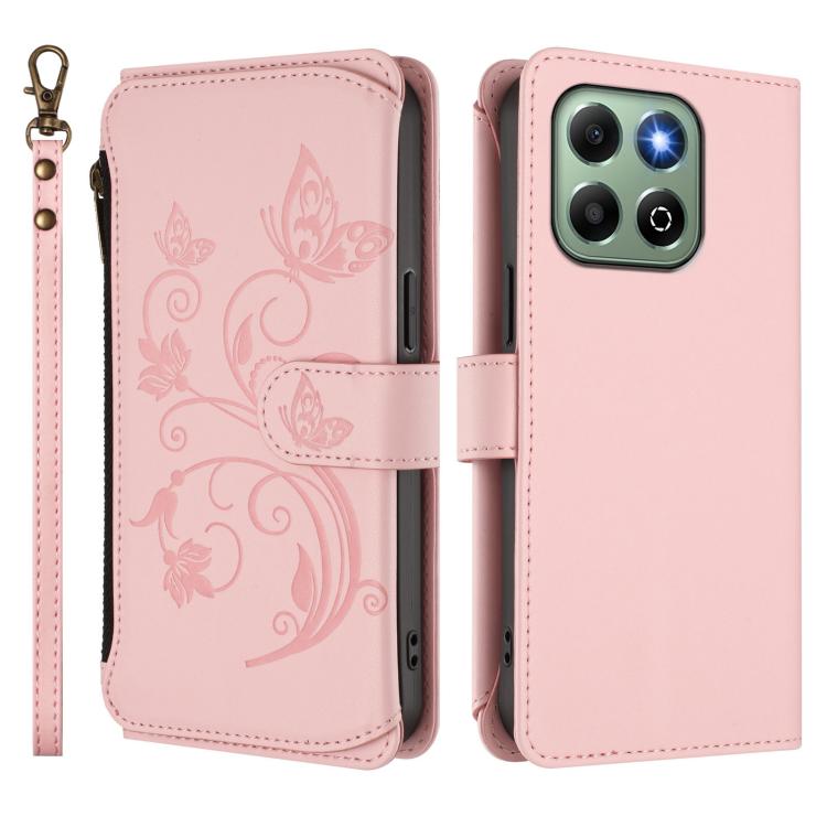 For Honor X6b 4G / X6a 4G Butterfly Love Flower Multi-card Zipper Wallet Leather Phone Case