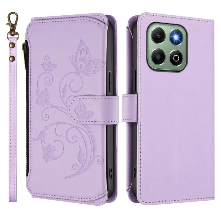 For Honor X6b 4G / X6a 4G Butterfly Love Flower Multi-card Zipper Wallet Leather Phone Case
