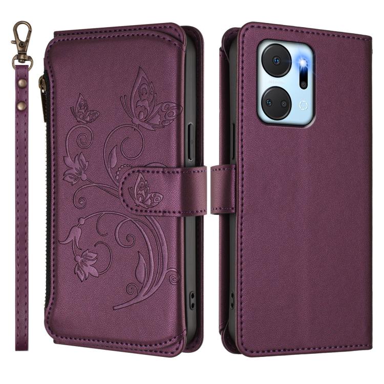 For Honor X7a 4G / Play7T 5G Butterfly Love Flower Multi-card Zipper Wallet Leather Phone Case