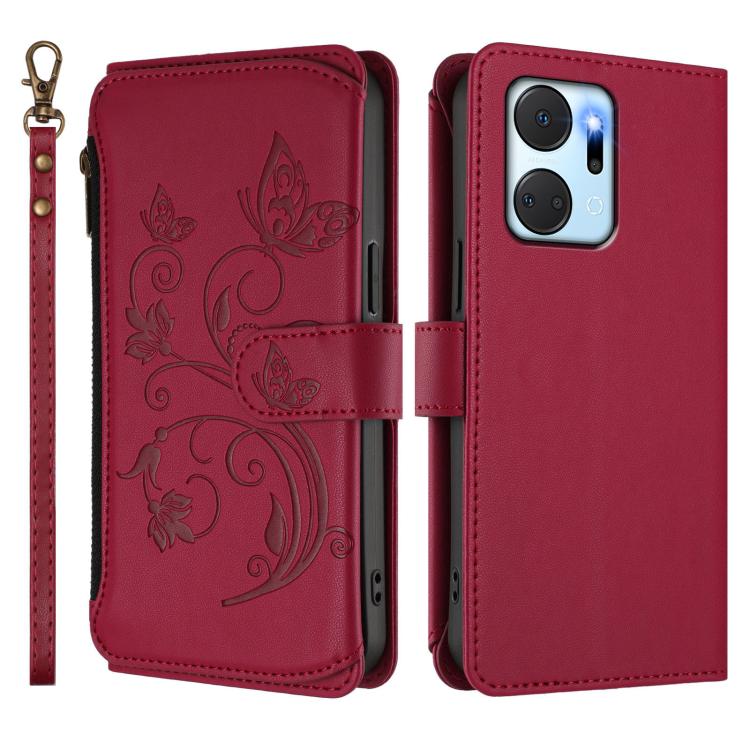 For Honor X7a 4G / Play7T 5G Butterfly Love Flower Multi-card Zipper Wallet Leather Phone Case