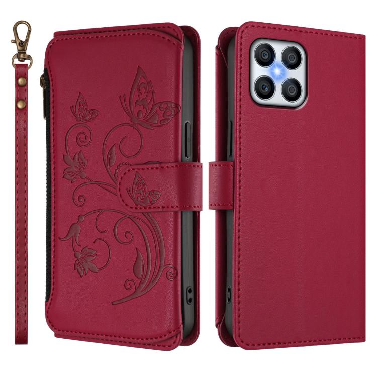 For Honor X8 4G / X30i 5G Butterfly Love Flower Multi-card Zipper Wallet Leather Phone Case