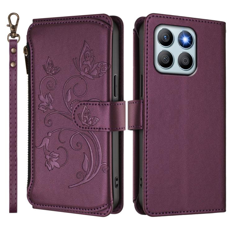 For Honor X8b 4G Butterfly Love Flower Multi-card Zipper Wallet Leather Phone Case