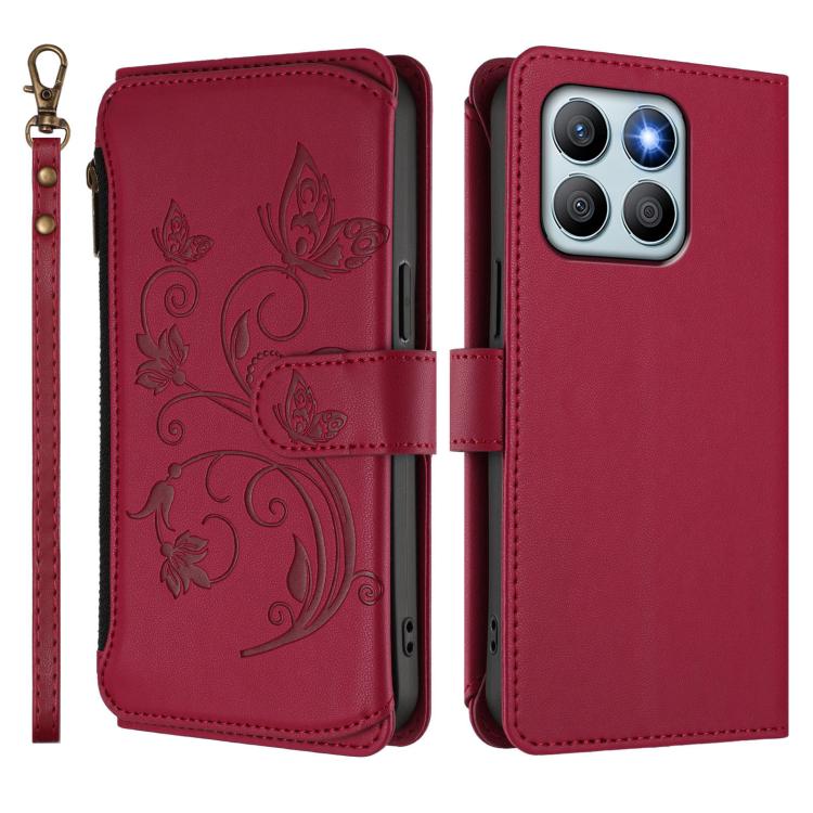 For Honor X8b 4G Butterfly Love Flower Multi-card Zipper Wallet Leather Phone Case