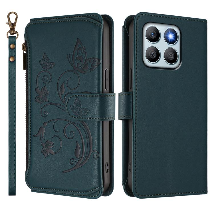 For Honor X8b 4G Butterfly Love Flower Multi-card Zipper Wallet Leather Phone Case