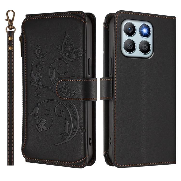 For Honor X8b 4G Butterfly Love Flower Multi-card Zipper Wallet Leather Phone Case