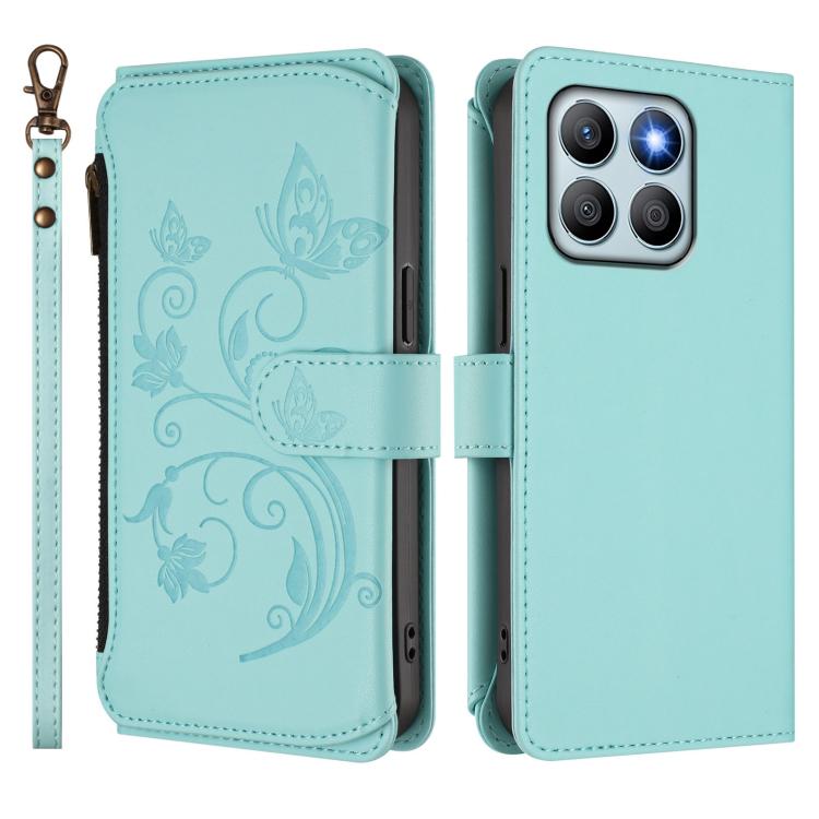 For Honor X8b 4G Butterfly Love Flower Multi-card Zipper Wallet Leather Phone Case