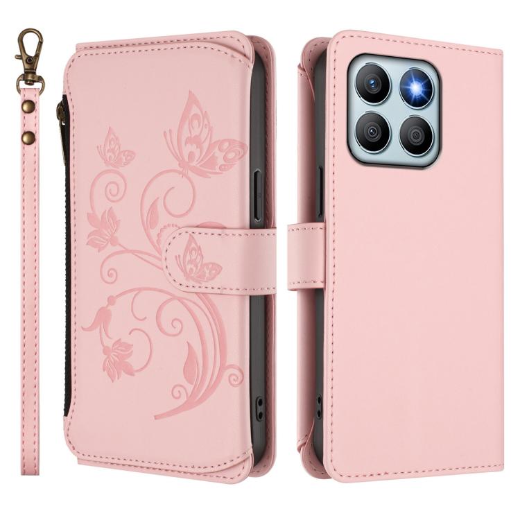 For Honor X8b 4G Butterfly Love Flower Multi-card Zipper Wallet Leather Phone Case