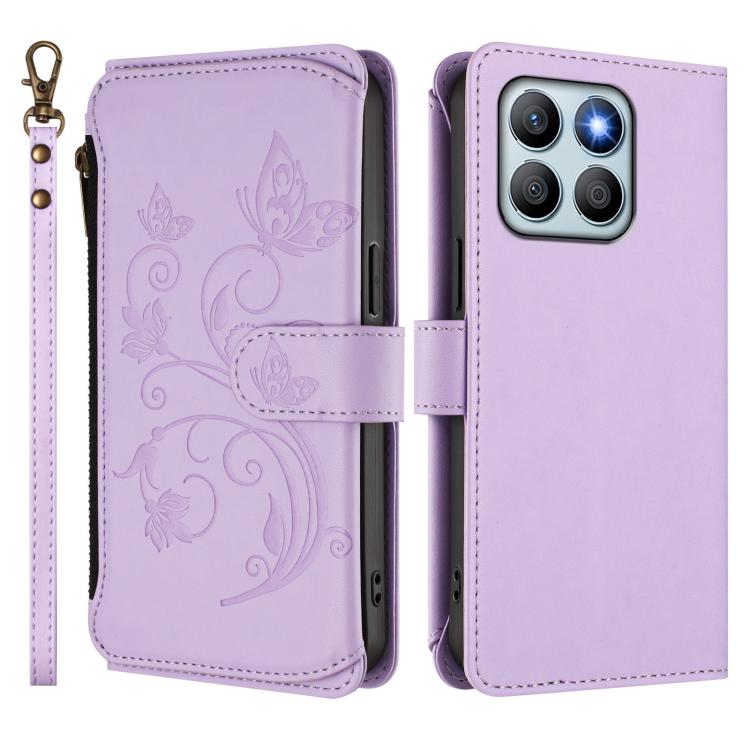For Honor X8b 4G Butterfly Love Flower Multi-card Zipper Wallet Leather Phone Case