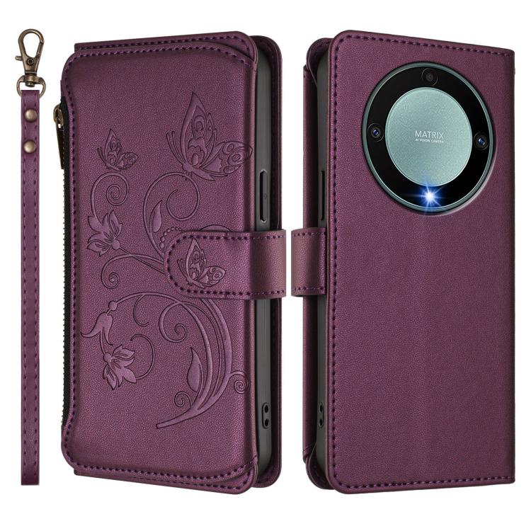 For Honor X9a 5G / Magic5 Lite / X40 Butterfly Love Flower Multi-card Zipper Wallet Leather Phone Case