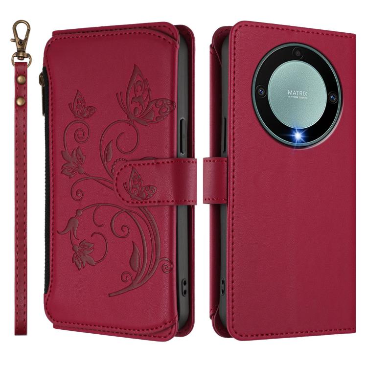 For Honor X9a 5G / Magic5 Lite / X40 Butterfly Love Flower Multi-card Zipper Wallet Leather Phone Case