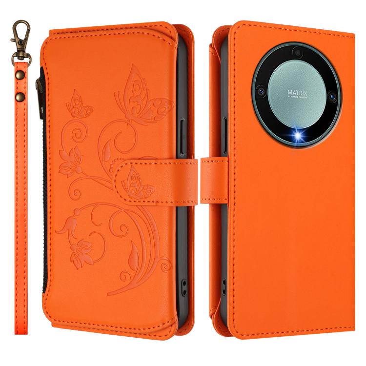 For Honor X9a 5G / Magic5 Lite / X40 Butterfly Love Flower Multi-card Zipper Wallet Leather Phone Case