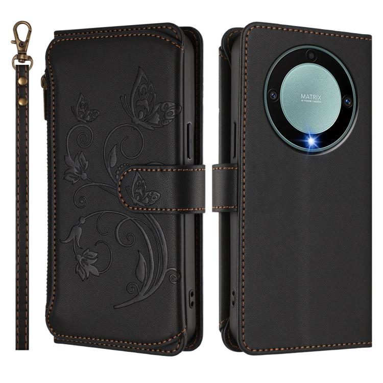 For Honor X9a 5G / Magic5 Lite / X40 Butterfly Love Flower Multi-card Zipper Wallet Leather Phone Case