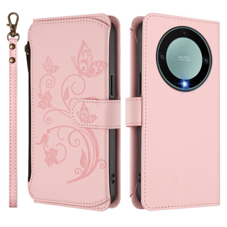 For Honor X9a 5G / Magic5 Lite / X40 Butterfly Love Flower Multi-card Zipper Wallet Leather Phone Case