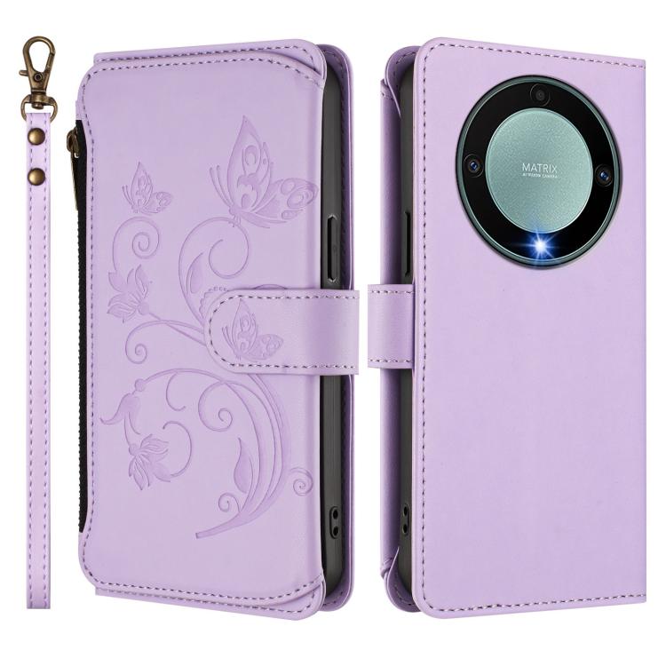 For Honor X9a 5G / Magic5 Lite / X40 Butterfly Love Flower Multi-card Zipper Wallet Leather Phone Case