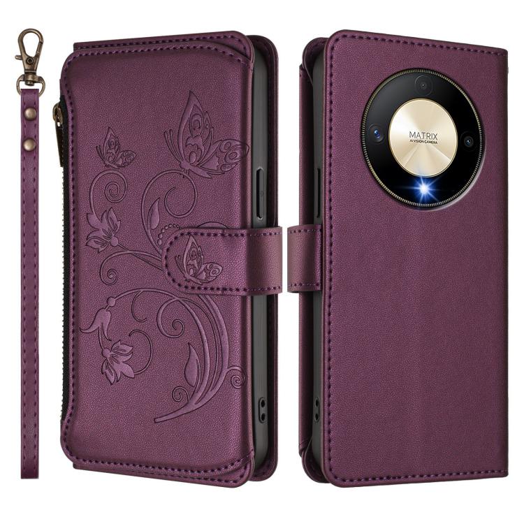 For Honor X9b 5G / Magic6 Lite Butterfly Love Flower Multi-card Zipper Wallet Leather Phone Case