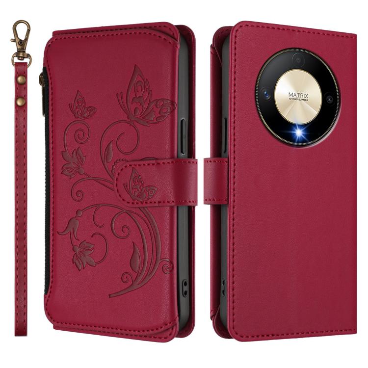 For Honor X9b 5G / Magic6 Lite Butterfly Love Flower Multi-card Zipper Wallet Leather Phone Case