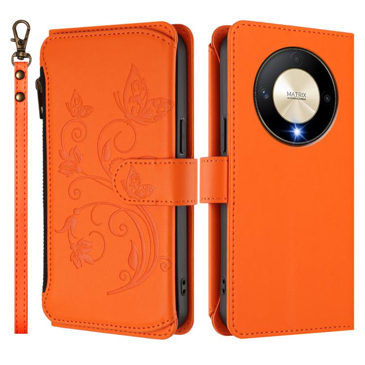 For Honor X9b 5G / Magic6 Lite Butterfly Love Flower Multi-card Zipper Wallet Leather Phone Case