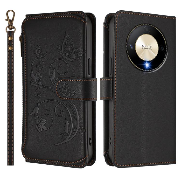 For Honor X9b 5G / Magic6 Lite Butterfly Love Flower Multi-card Zipper Wallet Leather Phone Case
