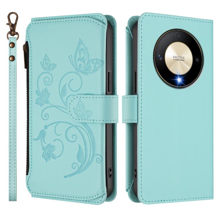 For Honor X9b 5G / Magic6 Lite Butterfly Love Flower Multi-card Zipper Wallet Leather Phone Case