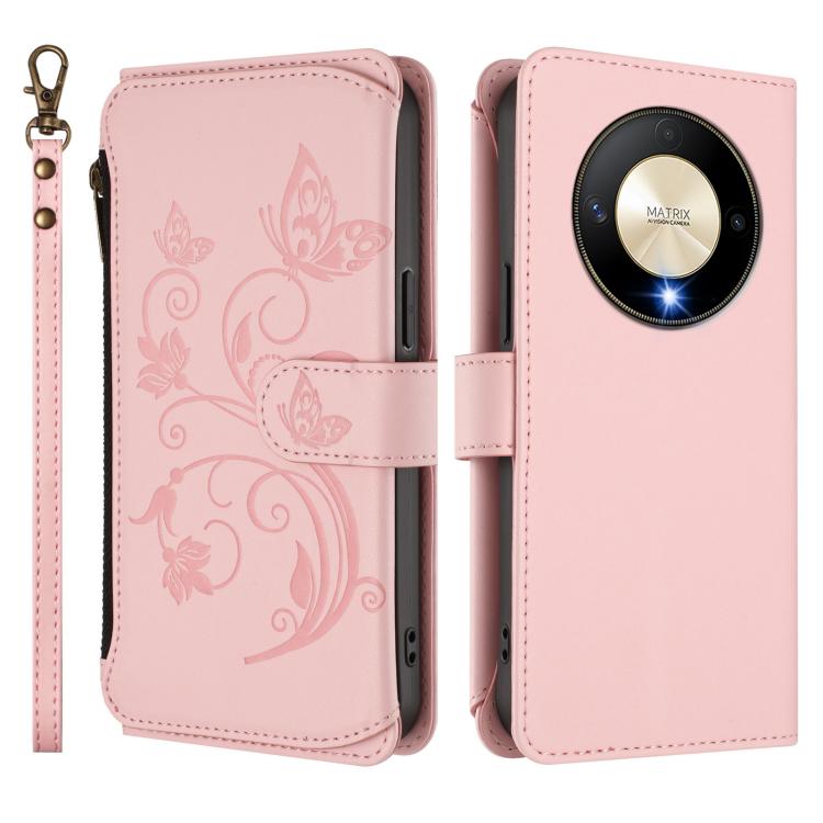 For Honor X9b 5G / Magic6 Lite Butterfly Love Flower Multi-card Zipper Wallet Leather Phone Case