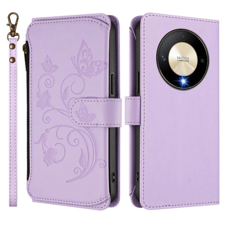 For Honor X9b 5G / Magic6 Lite Butterfly Love Flower Multi-card Zipper Wallet Leather Phone Case