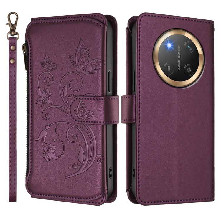 For Honor X9c 5G / Magic7 Lite Butterfly Love Flower Multi-card Zipper Wallet Leather Phone Case