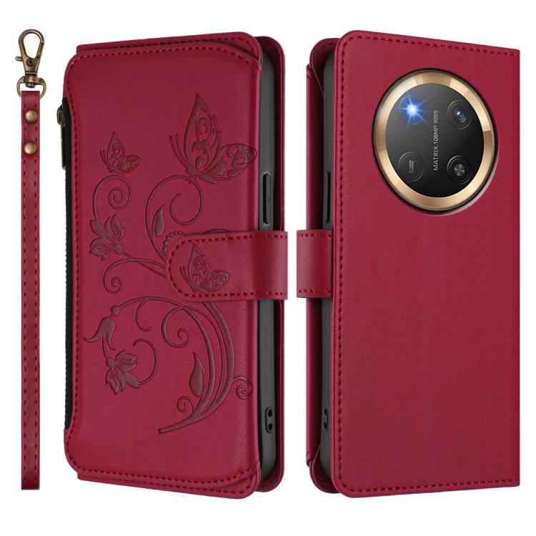 For Honor X9c 5G / Magic7 Lite Butterfly Love Flower Multi-card Zipper Wallet Leather Phone Case