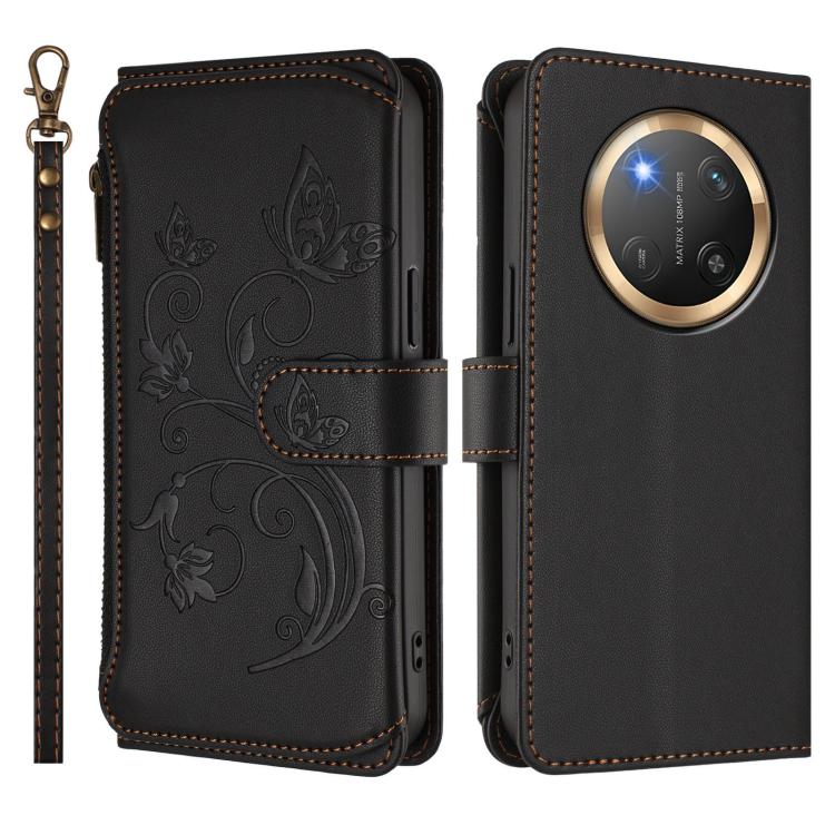 For Honor X9c 5G / Magic7 Lite Butterfly Love Flower Multi-card Zipper Wallet Leather Phone Case