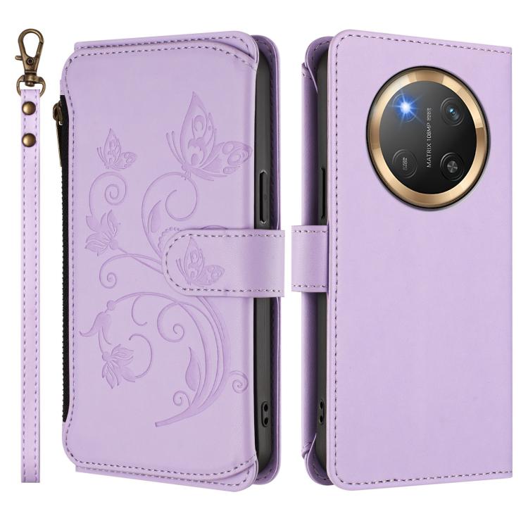 For Honor X9c 5G / Magic7 Lite Butterfly Love Flower Multi-card Zipper Wallet Leather Phone Case