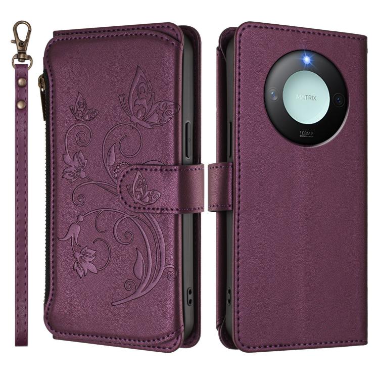 For Honor X9c Smart 5G / X60 Butterfly Love Flower Multi-card Zipper Wallet Leather Phone Case