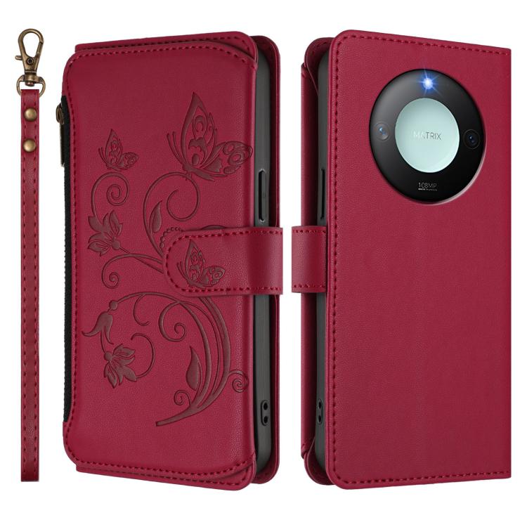 For Honor X9c Smart 5G / X60 Butterfly Love Flower Multi-card Zipper Wallet Leather Phone Case