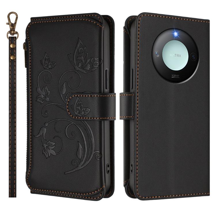 For Honor X9c Smart 5G / X60 Butterfly Love Flower Multi-card Zipper Wallet Leather Phone Case