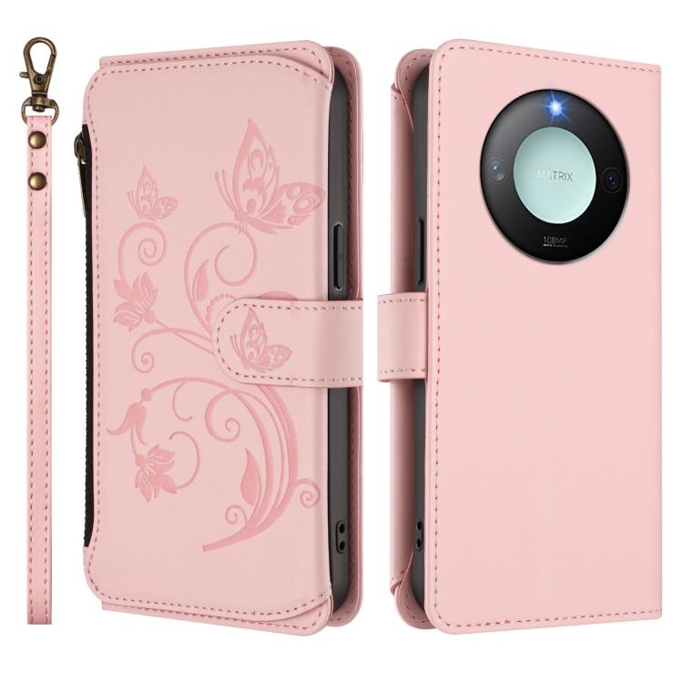 For Honor X9c Smart 5G / X60 Butterfly Love Flower Multi-card Zipper Wallet Leather Phone Case