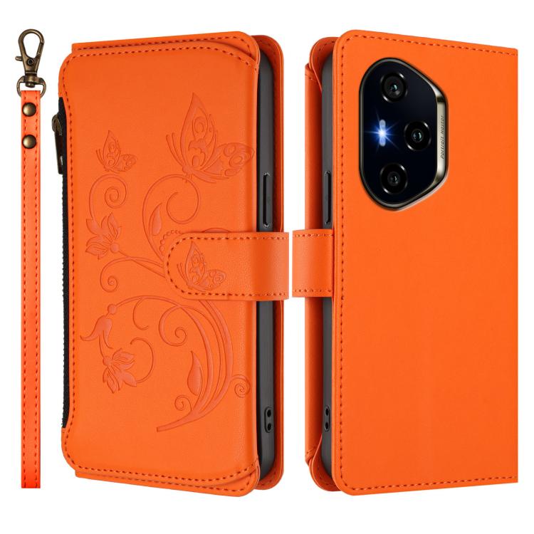 For Honor 400 Global 156.5mm Butterfly Love Flower Multi-card Zipper Wallet Leather Phone Case
