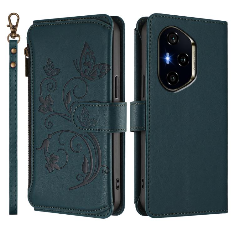 For Honor 400 Global 156.5mm Butterfly Love Flower Multi-card Zipper Wallet Leather Phone Case