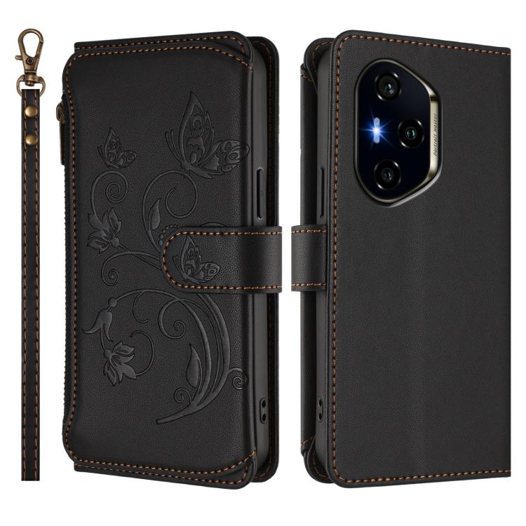 For Honor 400 Global 156.5mm Butterfly Love Flower Multi-card Zipper Wallet Leather Phone Case