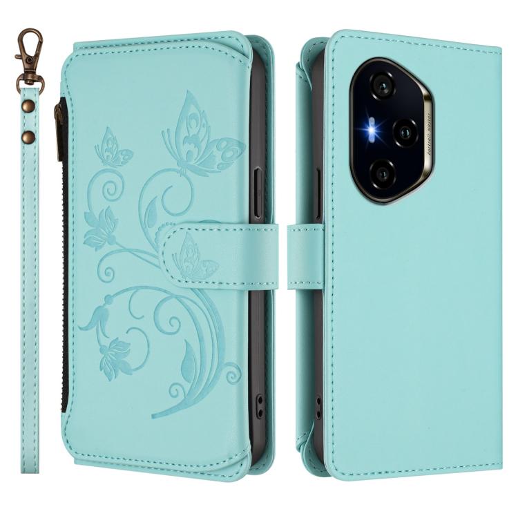 For Honor 400 Global 156.5mm Butterfly Love Flower Multi-card Zipper Wallet Leather Phone Case